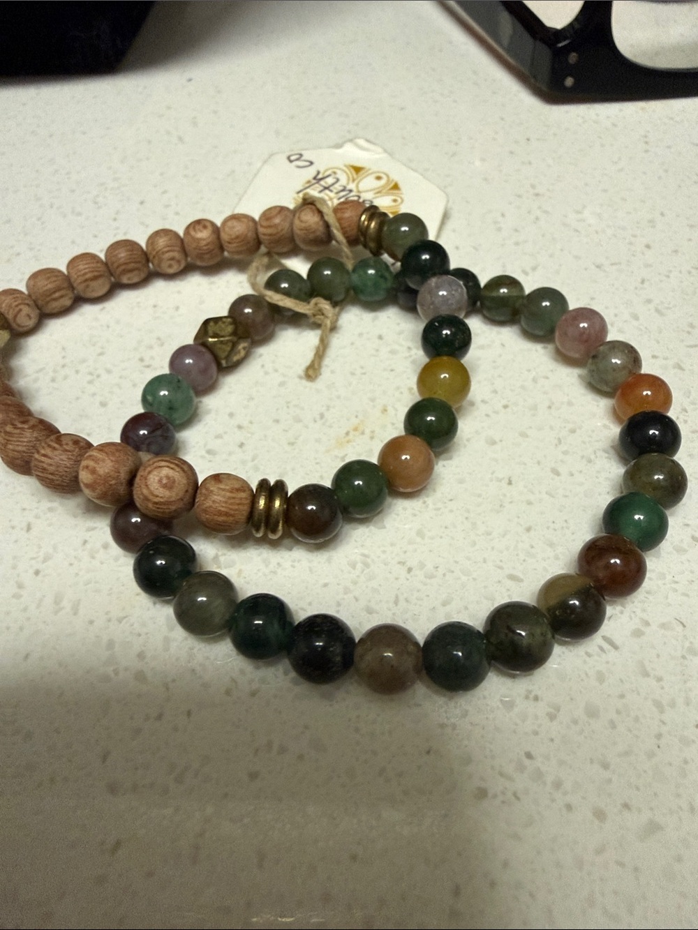 Boho South Co. Polished Gemstone and Rustic Wooden Beaded Bracelets NWT Stretchy